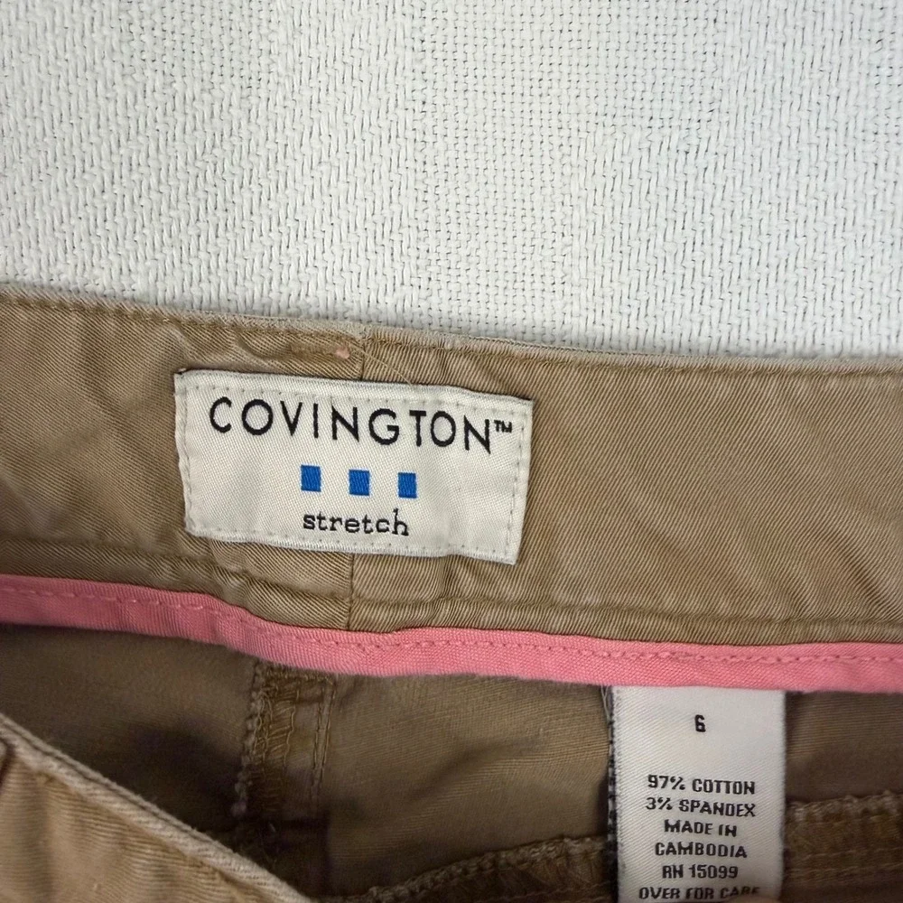 Covington Khaki Tan Stretch Bermuda Shorts Womens 6 Mid Rise 5 Pocket Casual